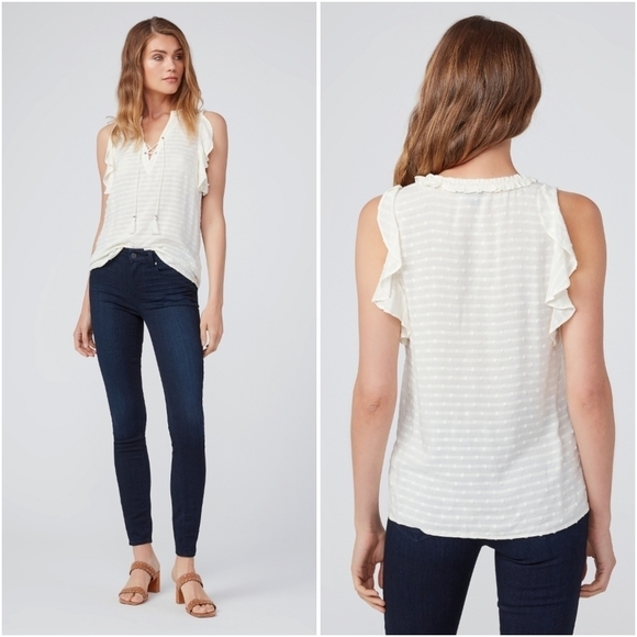 Paige Amala Top ivory white flutter sleeves swiss dot size medium - Picture 2 of 9